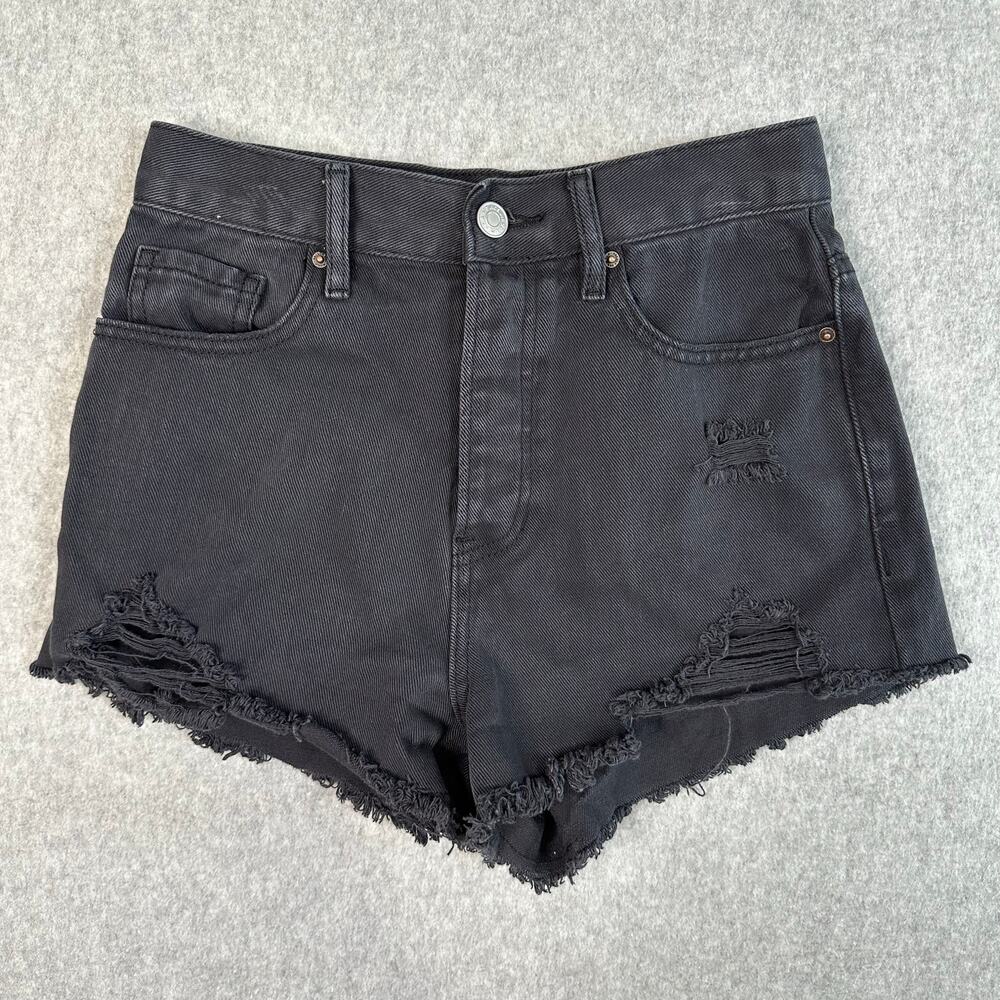 PacSun Shorts Black Womens Size 25 Vintage High Rise Raw Hem Button Fly Ripped